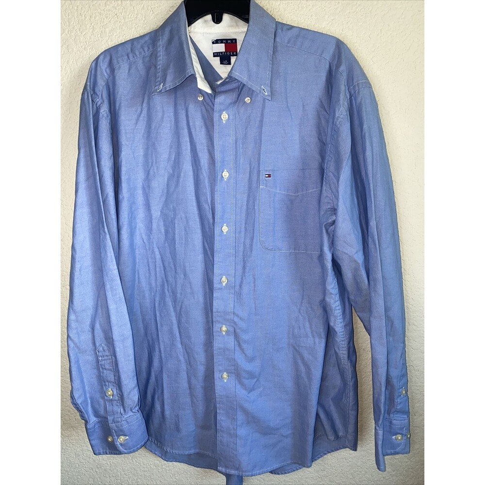 Tommy Hilfiger Dress Mens Blue Button Long Sleeve Shirt Small Check 90s L